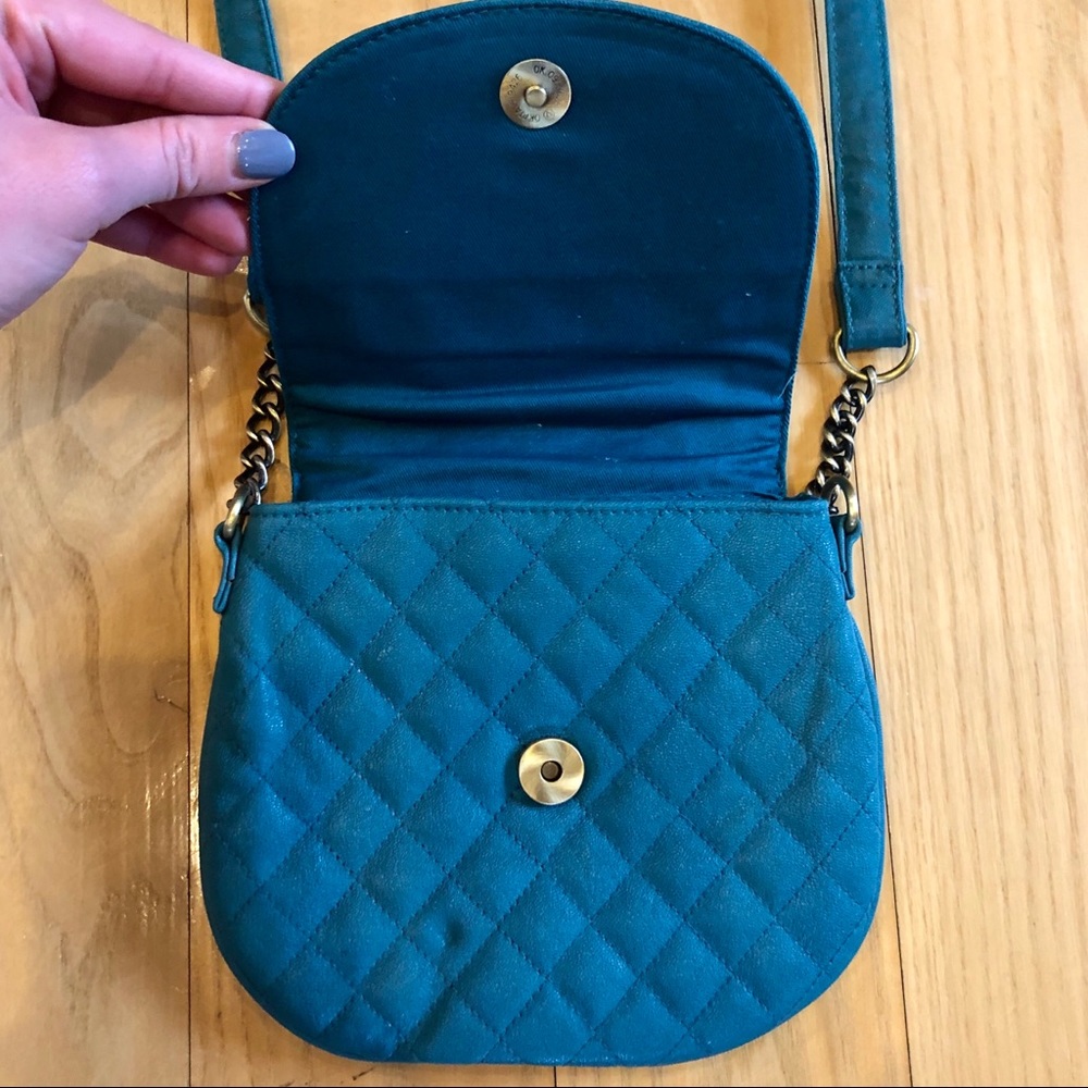 Teal Quilted Leather & Gold Studded Crossbody Bag - Picture 4 of 7